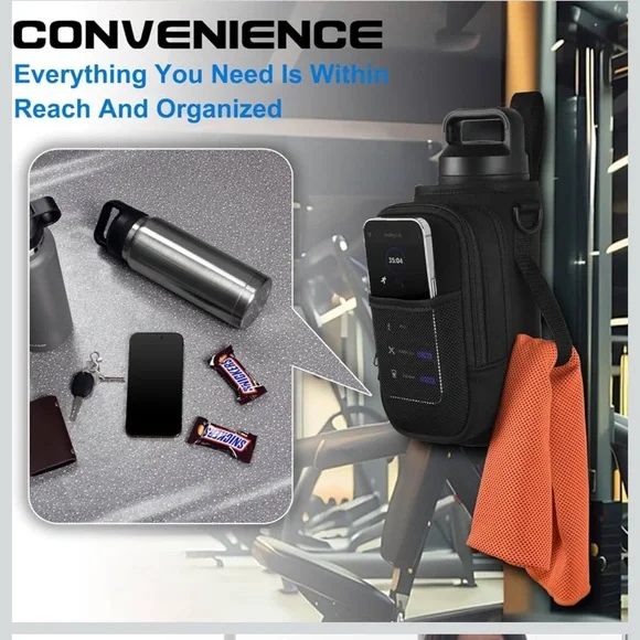 Magnetic Gym Water Bottle Holder Bag with Phone Pocket for 24 32 40oz Cup - Picture 7 of 10